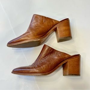 Frye “Flynn” Pointed Toe Leather Mule Clog Brown Size 8.5